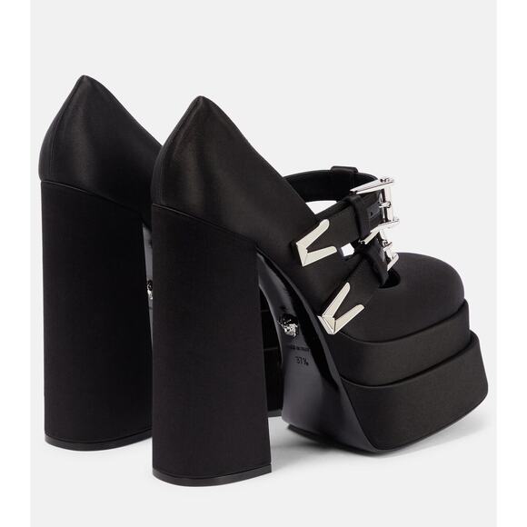 Versace Aevitas Satin Mary Jane Buckle Platform Black Pump 38.5/ 8.5 NWB $1,575 - Picture 5 of 15